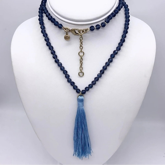 J. Crew Blue Beaded Tassel Necklace - Picture 1 of 3
